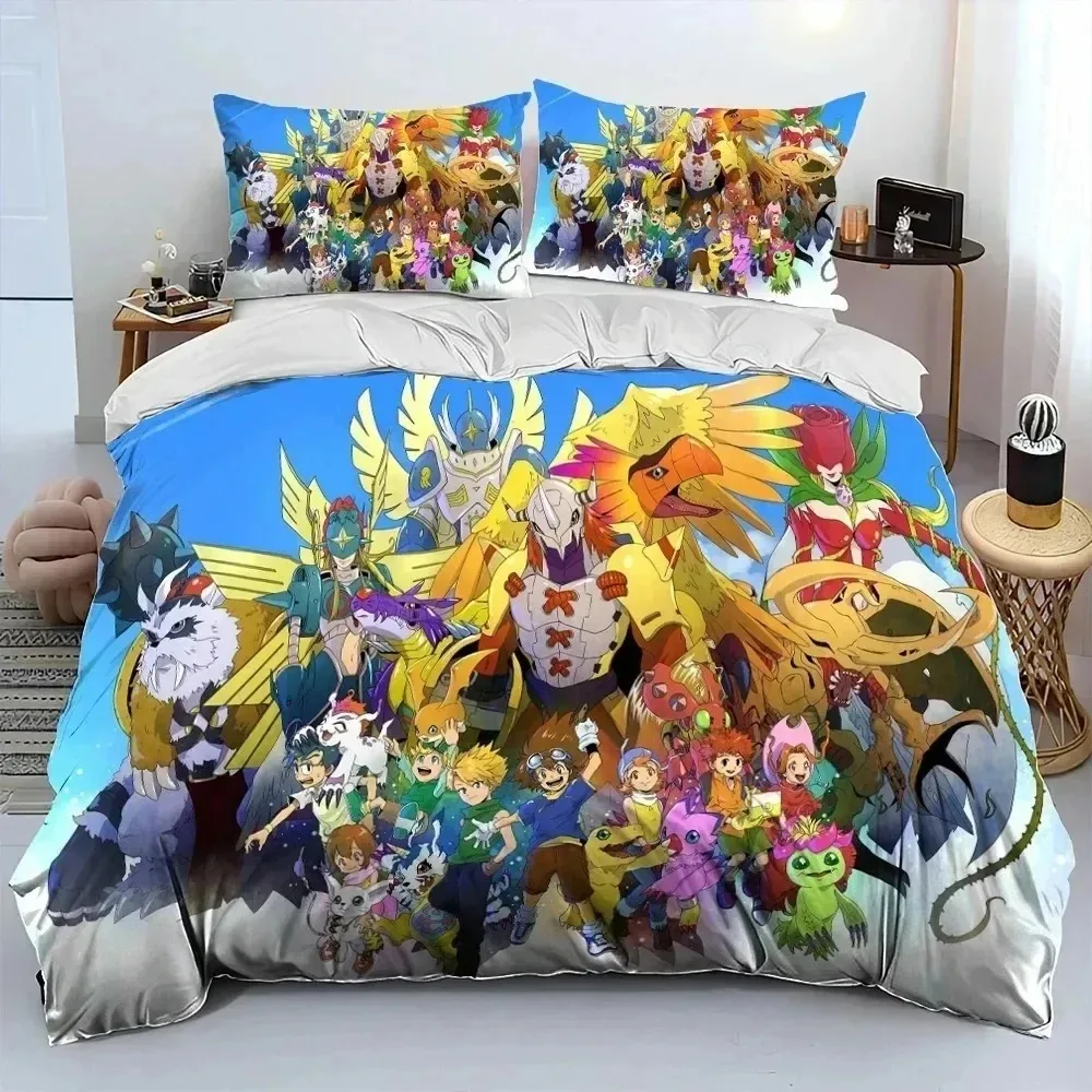 Anime Digimon Adventure Monster Bedding Set Duvet Cover Bed Set Quilt Cover Pillowcase Comforter King Queen Size Boys Adult