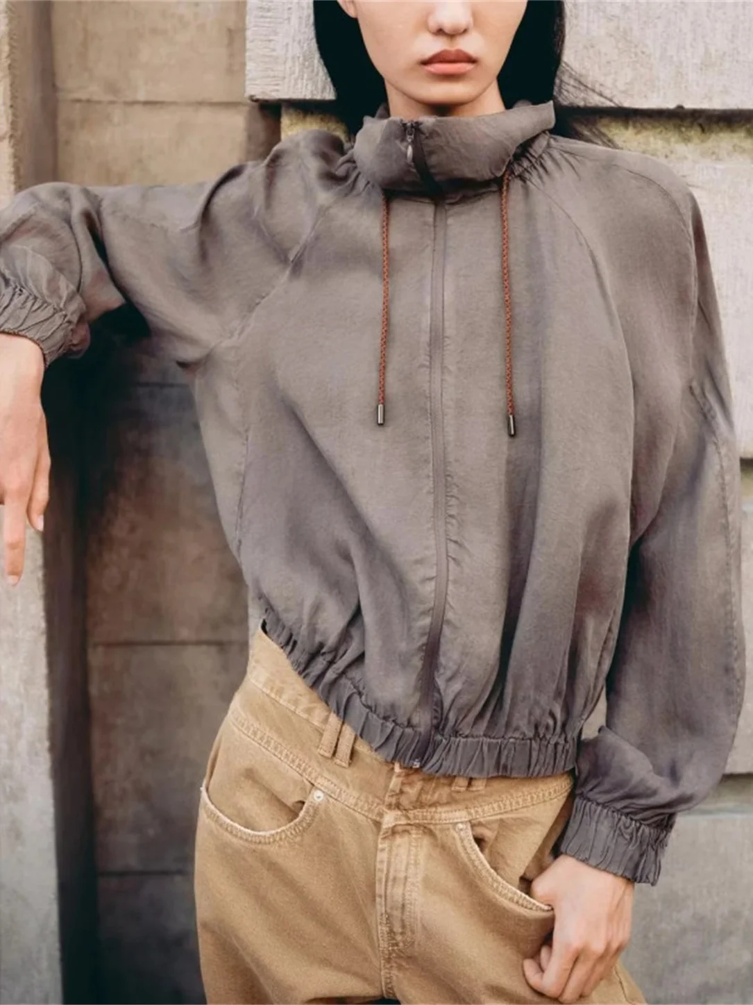 Nouveau automne Faion femmes décontracté Sle Long Sve pilote Jaet manteau drapé col montant vêtements d'extérieur trajet Sle coupe ajustée