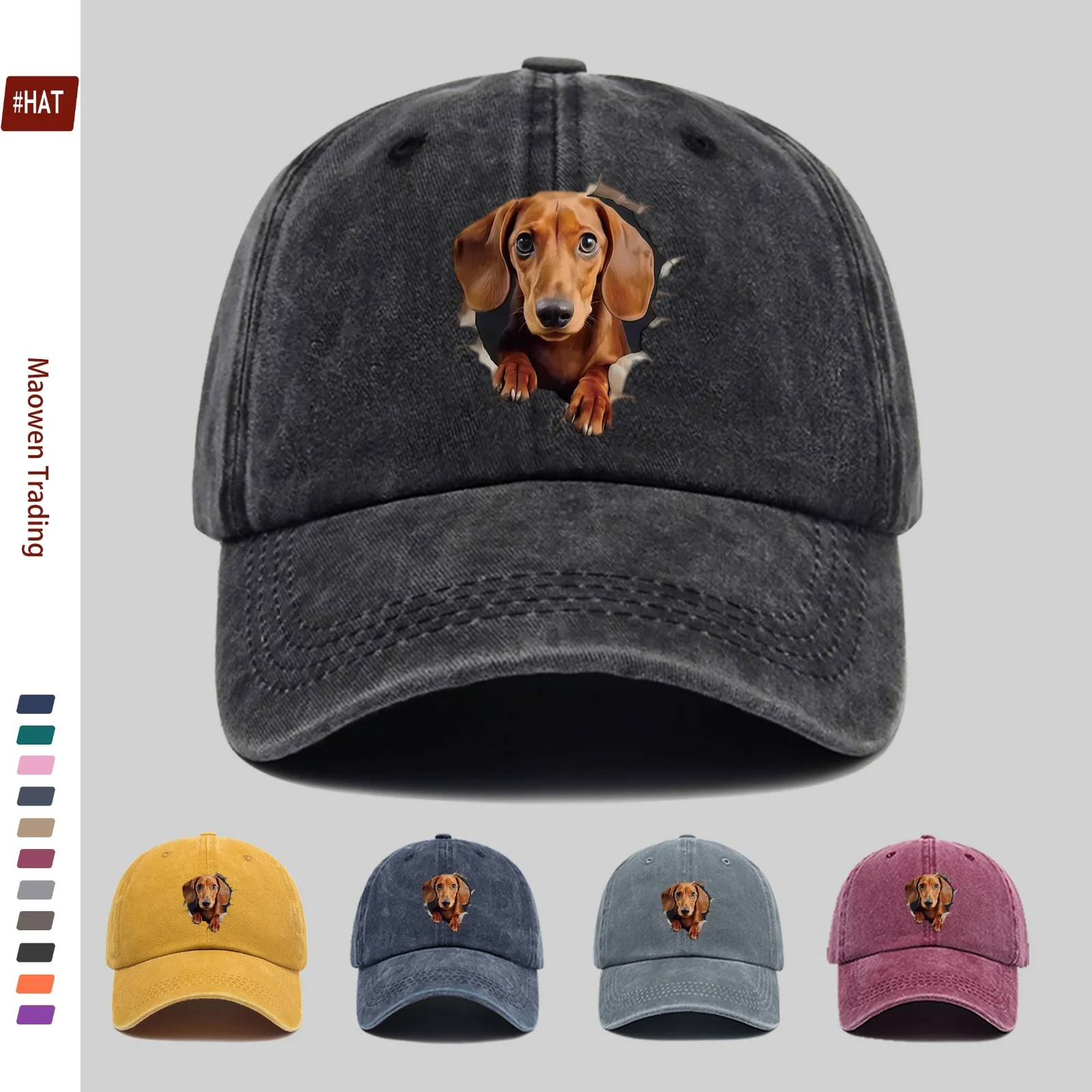 1pc Cute Dachshund Peeking Through Hole Baseball Cap | Adjustable Buckle, Lightweight Polyester, Ideal For Dating, Fishing, Trav