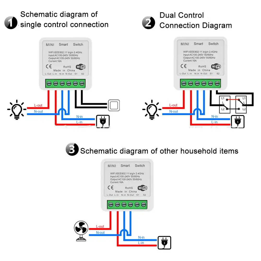 Interruptor inteligente de 2 vías para el hogar, dispositivo inteligente de 16a con WiFi, Control por voz Siri, funciona con Alexa y Google Home de Apple Homekit