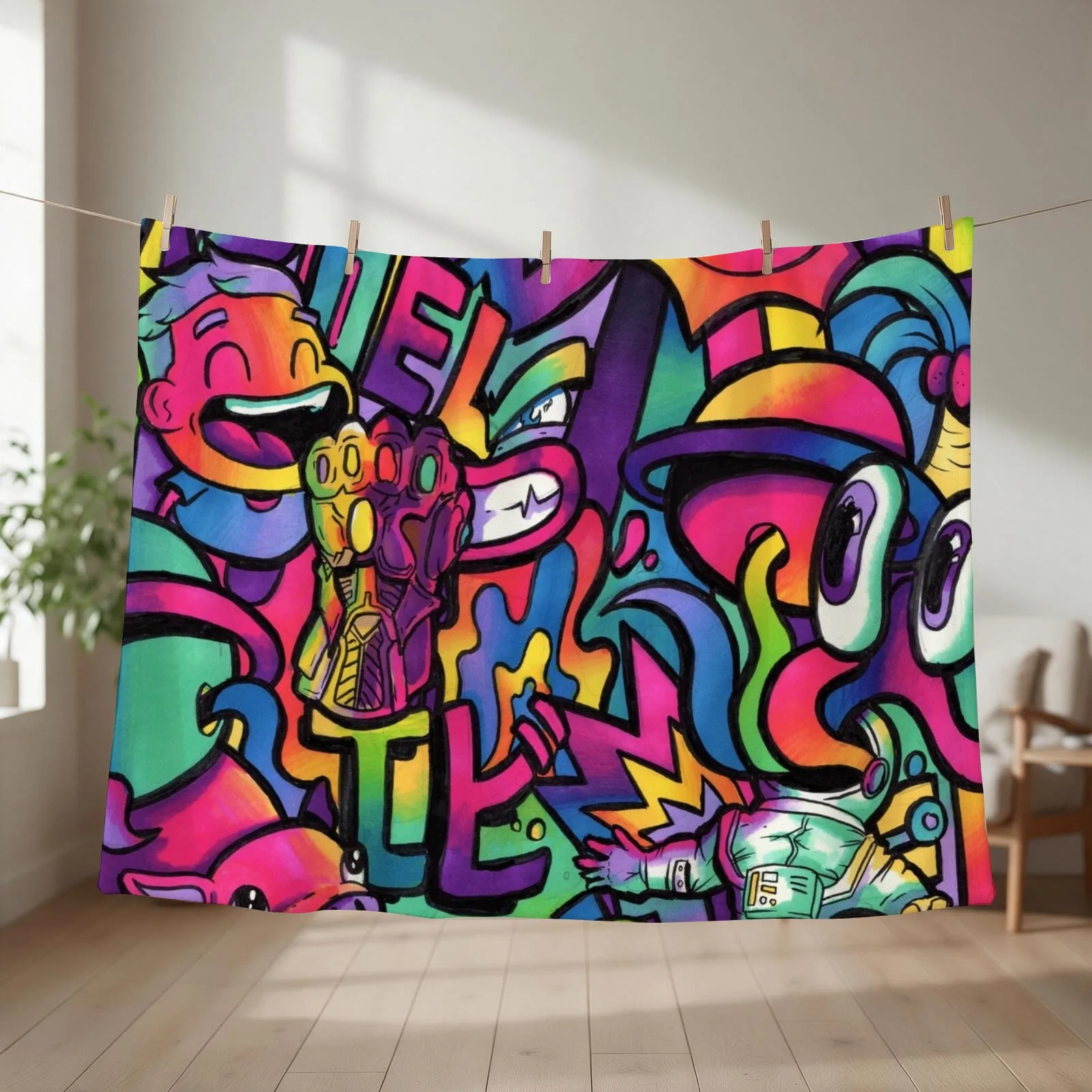 C H A M E L E O N // Copic Marker Doodle Throw Blanket couch cozy soft plush fuzzy picnic outdoor blanket