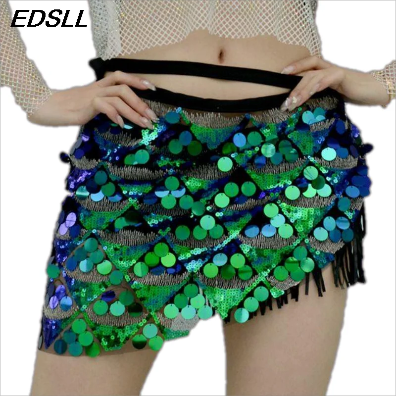 رائجة البيع النساء الرقص اكسسوارات الترتر وشاح الورك الخصر سلسلة مجموعة مثير التفاف الورك تنورة قصيرة مثلث وشاح التدريب الملابس