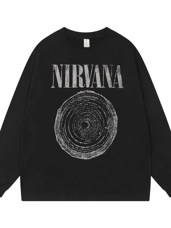 Rocker Band Direct Spray American Style Hip Hop Long Sleeve T Shirt Streetwear AC Neon Slash Breathable Cotton round Neck