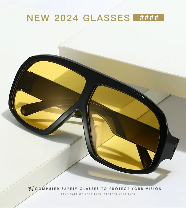 Retro Großen Rahmen Frauen Quadrat Sonnenbrille Marke Schwarz Runde Gradienten Coole Männer Sonnenbrille Ein Stück Designer Pilot Sonnenbrille – Detail 9