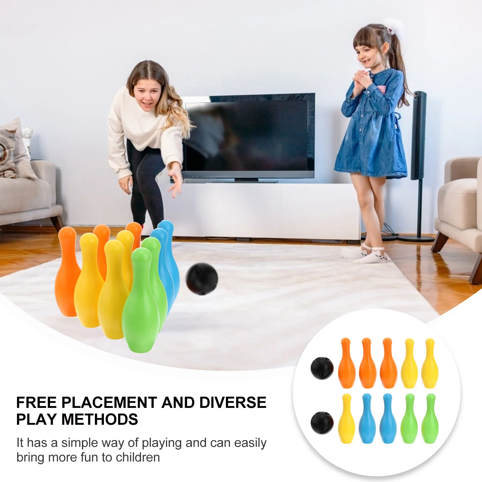 ชุดมินิโบว์ลิ่ง 1 ชุดสำหรับเด็กเล่นในร่มและกลางแจ้ง ขนาดเหมาะสม เสริมสร้างพัฒนาการทางสติปัญญา กิจกรรมกีฬาโยน