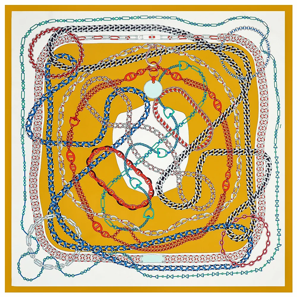 130cm Square Scarf 2021 Luxury Brand Twill Silk Scarf For Women Female Chain Design Bandanna Head Large Square Scarves Shawl