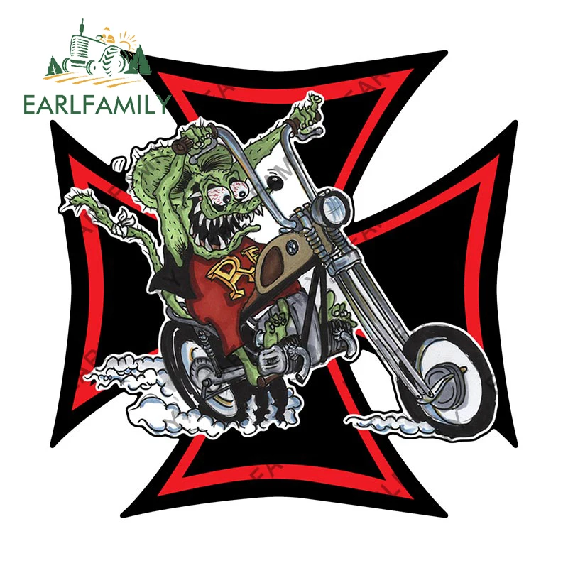 EARLFAMILY 13cm x 13cm for Rat Fink Riding Anime Car Stickers Caravan Vinyl RV Car Accessories Decal Graffiti Windshield Decor