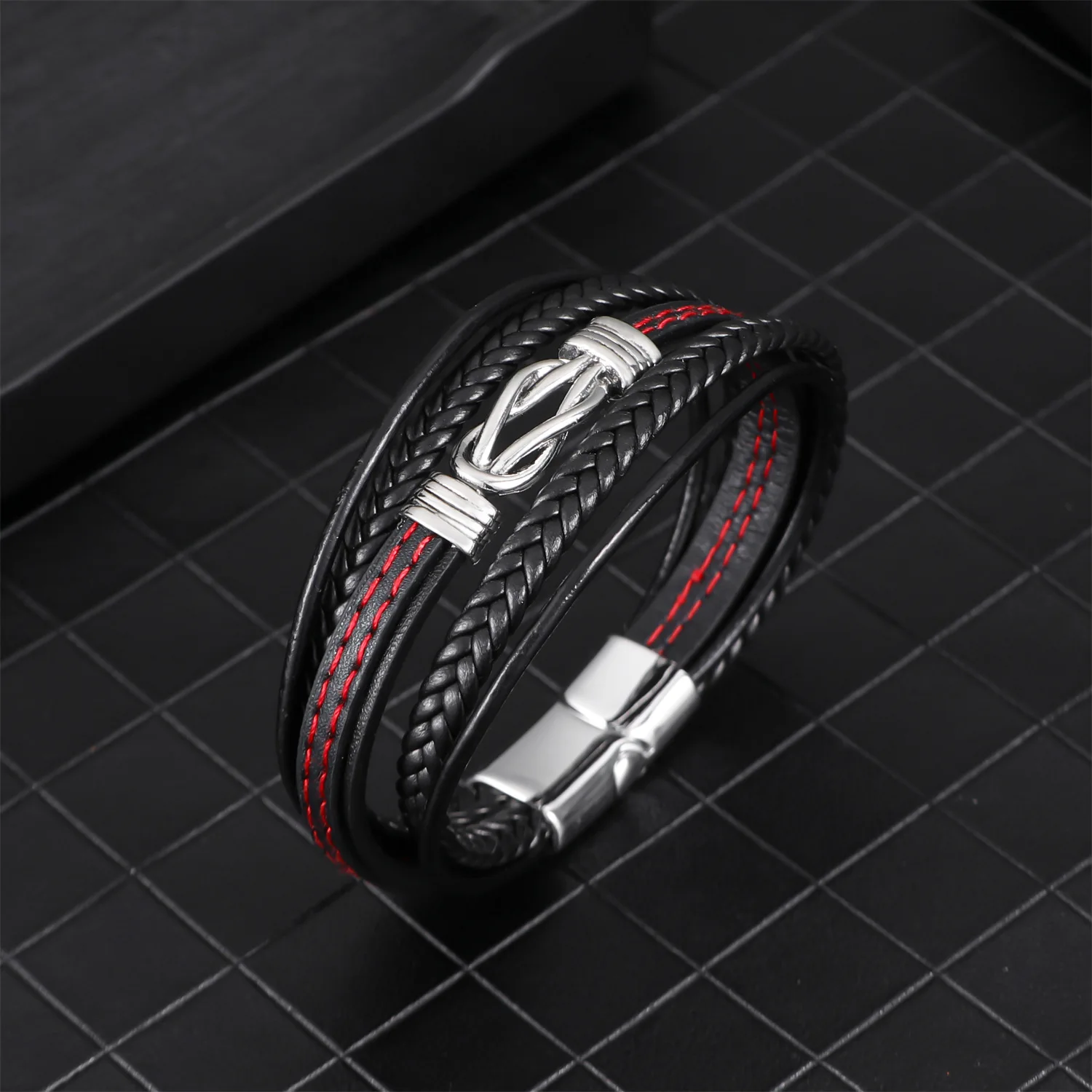 New Design Wireless Symbol Leather Bracelet Men's Personalized Retro Multi-layer Genuine Leather Bracelet for Men and Women