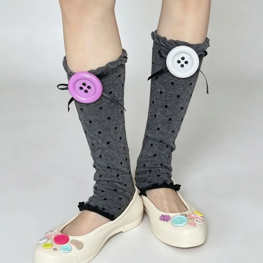 Cute Polka Dot Calf Socks Cotton Breathable Color Button Socks Stretchy Polka Dot Socks For Women Girls