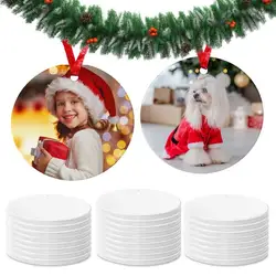 25pcs Ceramic Ornaments Sublimation Ornament Blanks Bulk Ceramic Discs Ornament for Heat Press Printing White Round Ornament