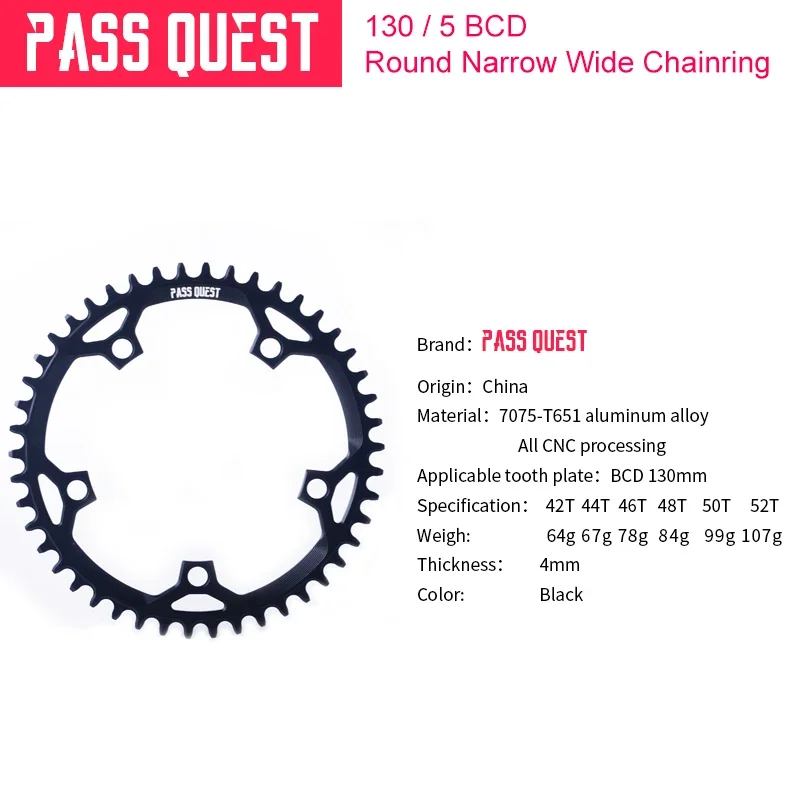 PASS QUEST 130BCD 5-Bolt Chainring 40T-58T Narrow Wide Teeth Chainring for SRAM 3550 APEX RED BCD 130