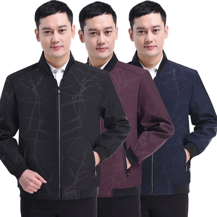 

Busin Casual Loose Fit Men's Jaet for Middle-Aged Spring Autumn Large Size Zipper Closure Long Sve Warm Outerwear