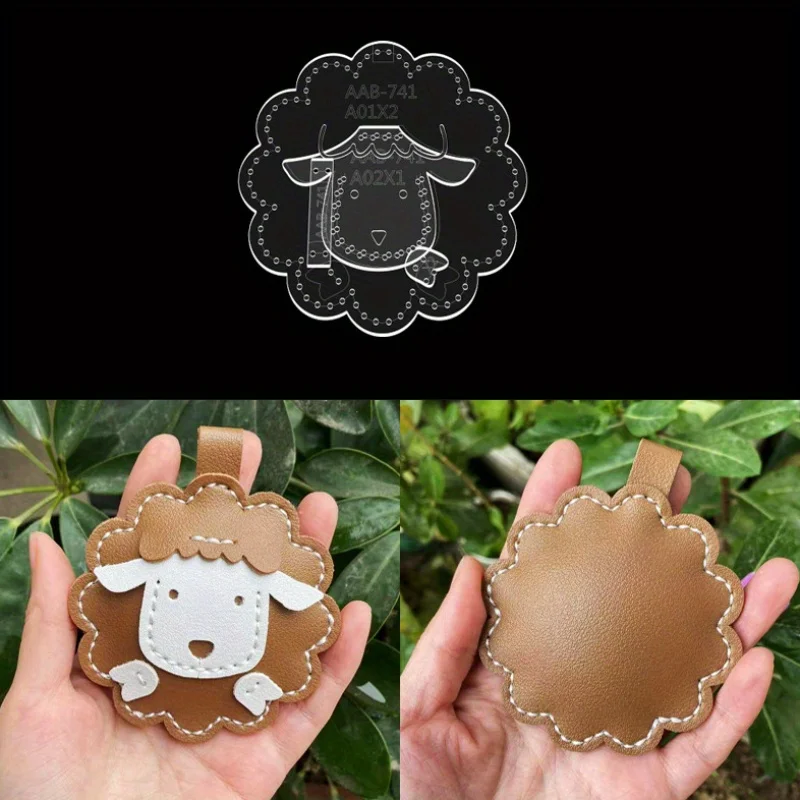 DIY Handgemachter Leder-Cartoon-Schlüsselanhänger mit Lamm-Motiv, Acryl-Schablone für Handarbeiten