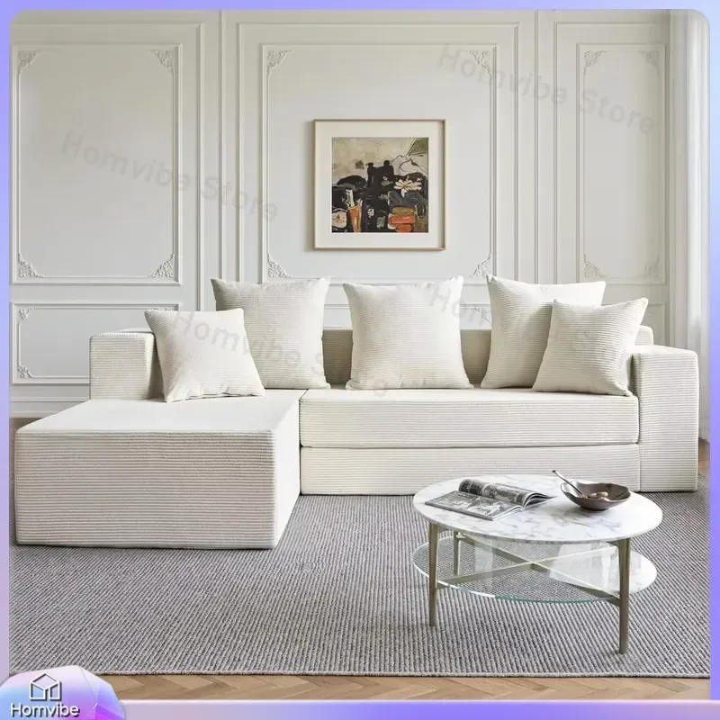 L Shape Foldable Sofa Bed Modular Cloud Corner Couch Corduroy Deep Seat 235 cm for Small Apartments Living Room Convertible