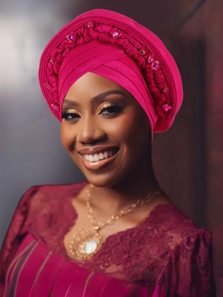 Twisted Braid Turban Cap For Women African Lady Head Wraps Diamonds Nigeria Raw Autogele Headtie Muslim Hat Party Headwear