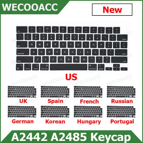 New A2485 A2442 Keyboard Keys Keycaps For Macbook Pro 14" 16" M1 Keycaps Key Cap UK US Russian Spain French Danish 2021