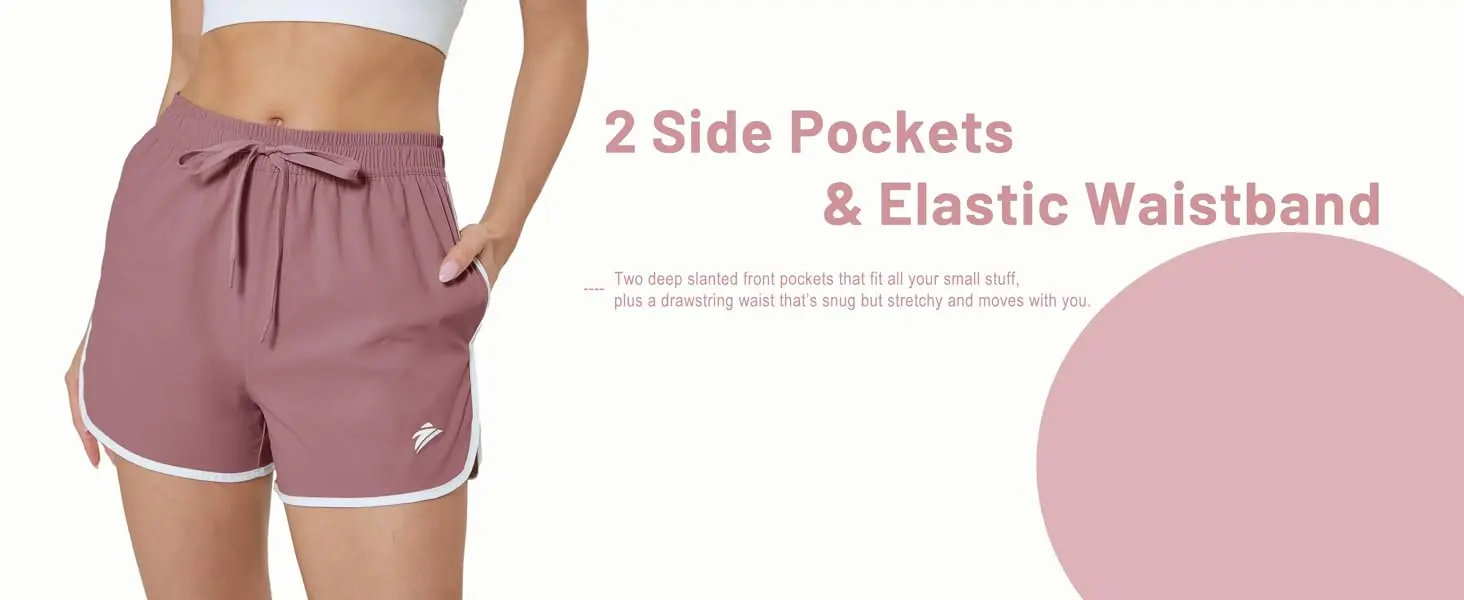 TACVASEN Womens Athletic Running Shorts with 2 Side Pockets Quick Dry Stretchy Workout Gym Shorts Elastic Waistband Activewear