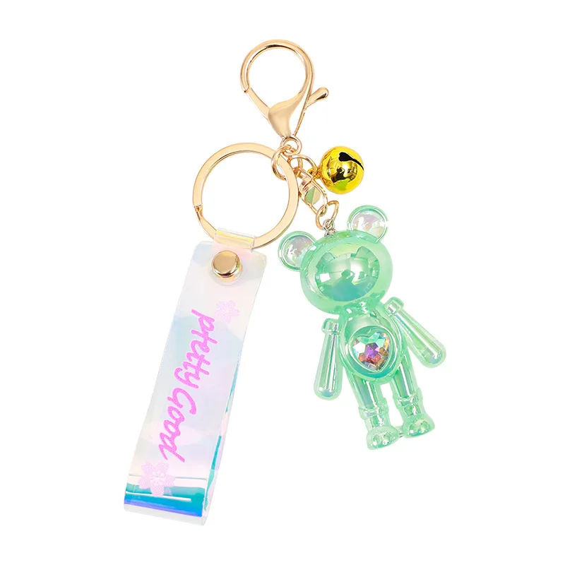 Miniso クリスタルカラーダイヤモンドベアキーホルダーペンダント、車のキーチェーン、かわいいハート型バッグペンダント