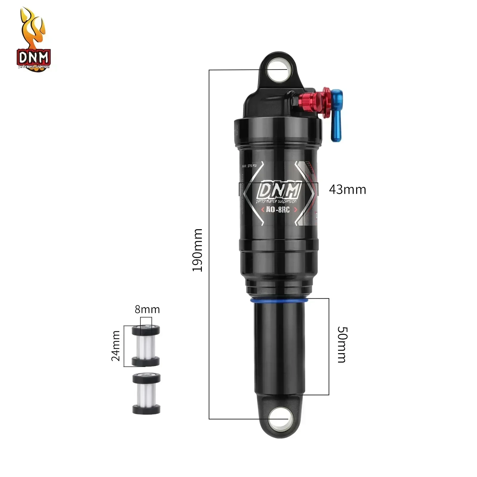 DNM AO8rc 165mm 190MM 210MM 230MM 200mm lucht schokdemper 190x50 verstelbare achter fiets demper met slot voor mtb XC