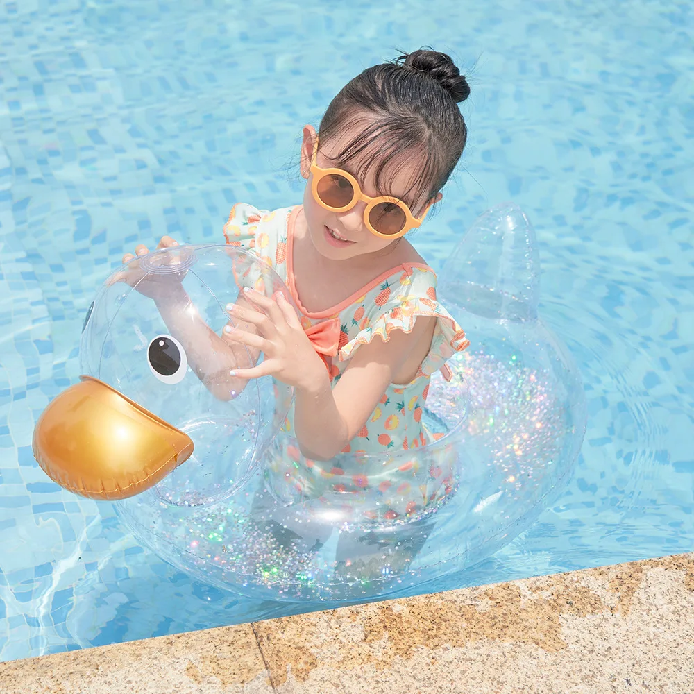 Rooxin Baby Float Seat Inflatable Pool Swimming Ring Clear Duck Floating Ring Swimming Circle Pool Toys for 1-5 Age Kids Child