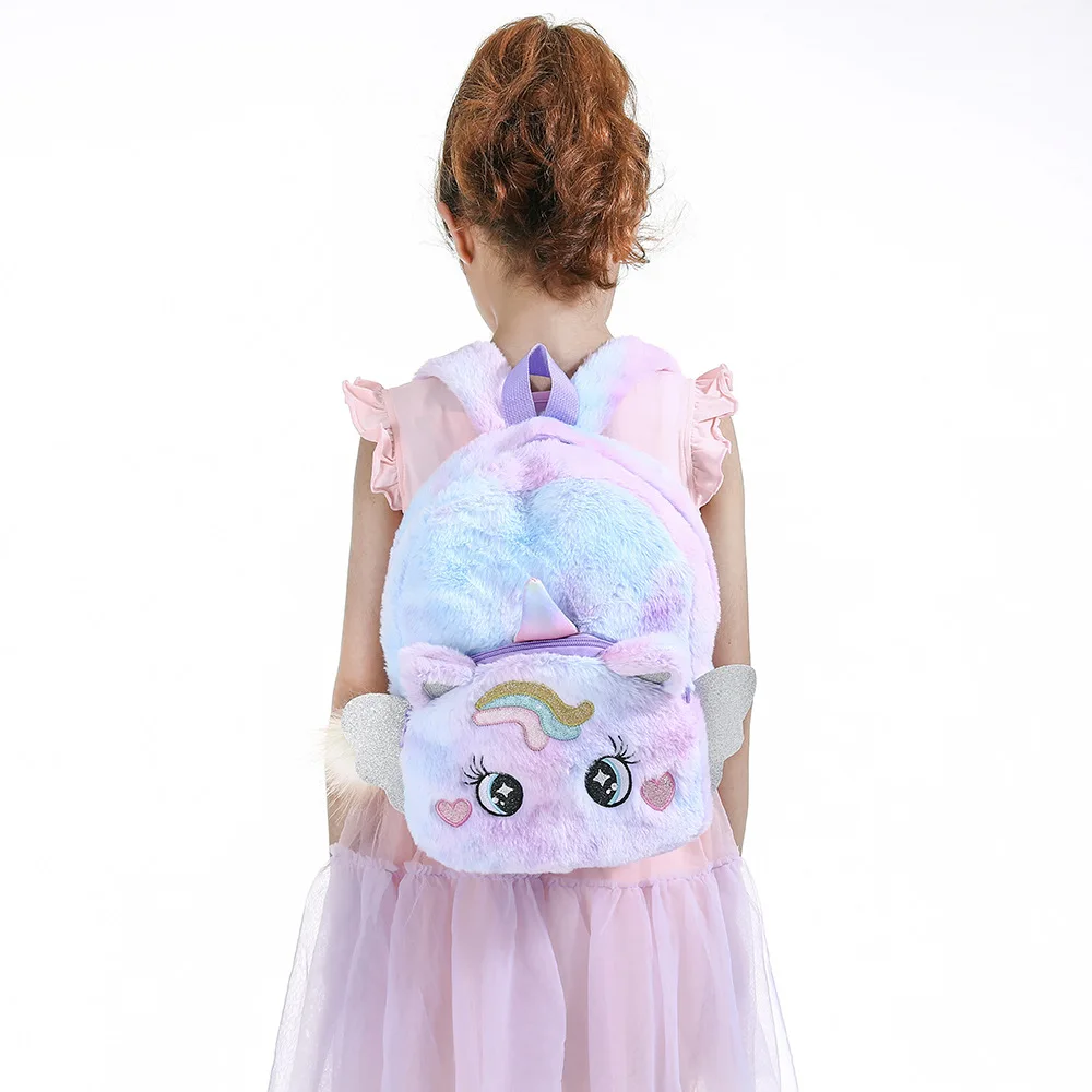 School Bags New Cartoon Unicorn Plush Backpack Cute with Wings Big Eyes Children\'s Kindergarten Backpack Girl