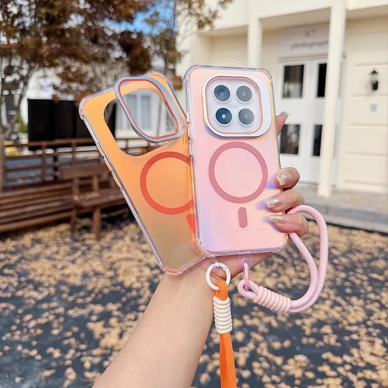 Bracket Kickstand with Wrist Strap Magnetic Case for Xiaomi POCO M8 Pro Redmi Note 15 Pro Plus for Magsafe Charger Protect Cover