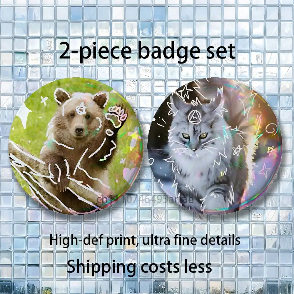 New Therian Delta Symbol Aesthetic Round Brooch 2piece Set Enamel Pins Trendy for souvenir gift Merch Collectible Clothing Decor