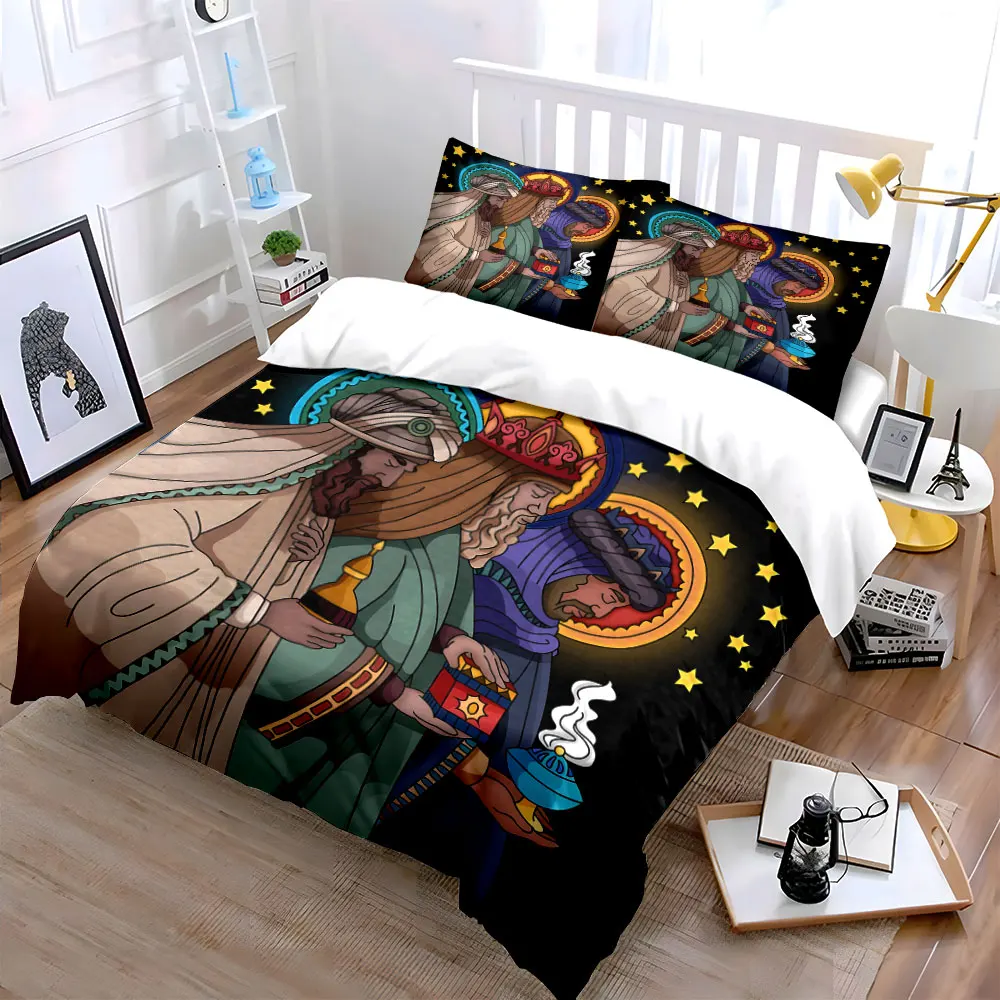 Three Wise Men Offering Gifts Duvet Cover Set with 3D Printing Design Soft Polyester Bedding Set All-Season Comfort for gifts