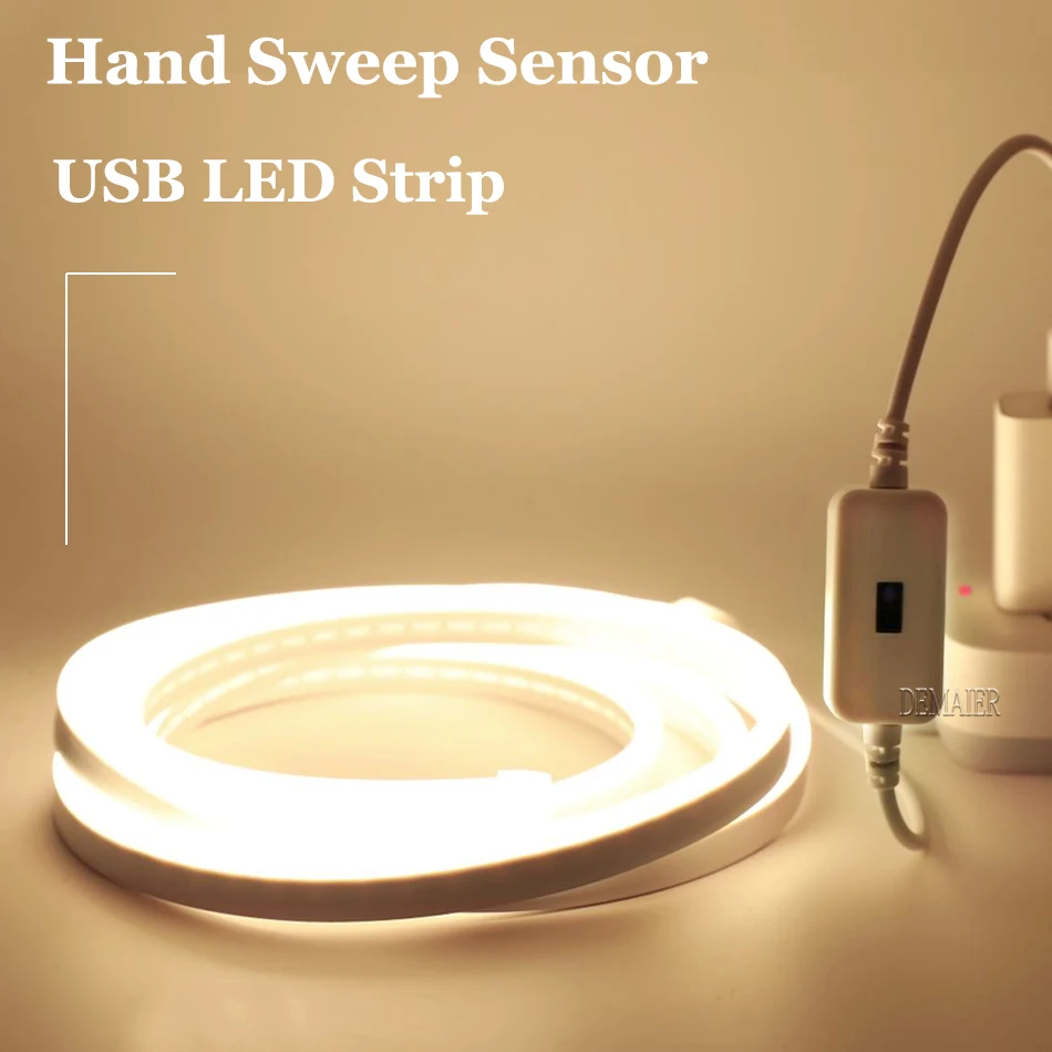 USB LED Flexible Neon Light Strip RF Remote PIR Motion Sensor Stripe Led Lights Kitchen night light cabinet Sweep Waving ON OFF