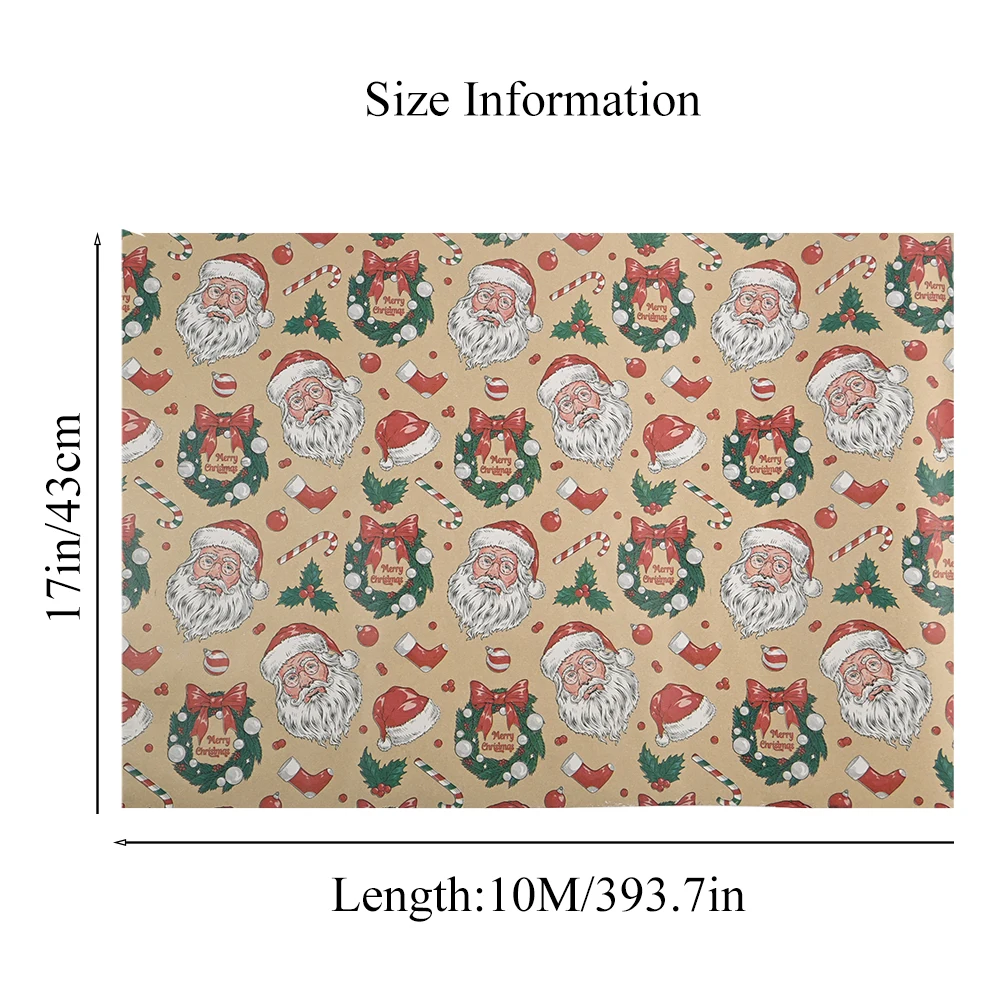 1 لفة من ورق تغليف كرافت لعيد الميلاد بأوراق حمراء مملة وتصميم جرس جلجلينج لعيد الميلاد والعطلات وغلاف هدايا الحفلات