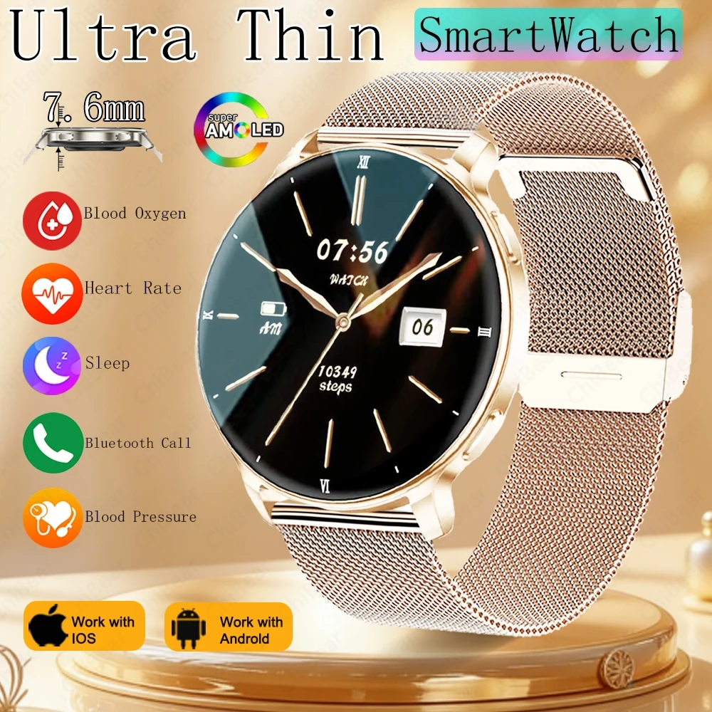 

2026New 7.6mm Ultra-Slim SmartWatch Women Heart Rate 100+ Sports Modes 24/7 Health Monitoring IP68 Waterproof Smart Watch Women
