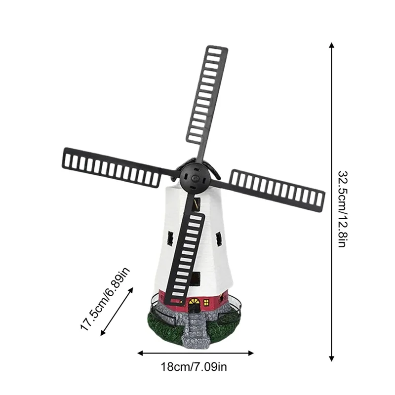 B84B-Outdoor Decorative Solar Light House LED Wind Mill Figurine For Garden Yard Solar Powered Lighted Windmill Statue