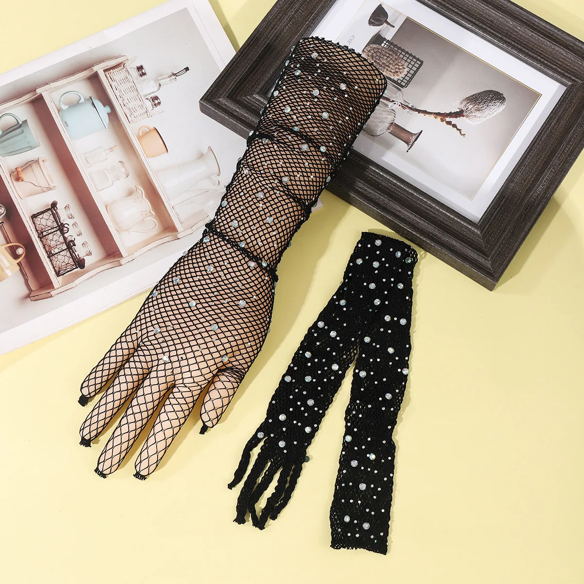 New Sparkling Diamond Mesh Gloves Women's Ultra Thin Long Summer Cycling Sexy Black Sunscreen Arm Sleeve