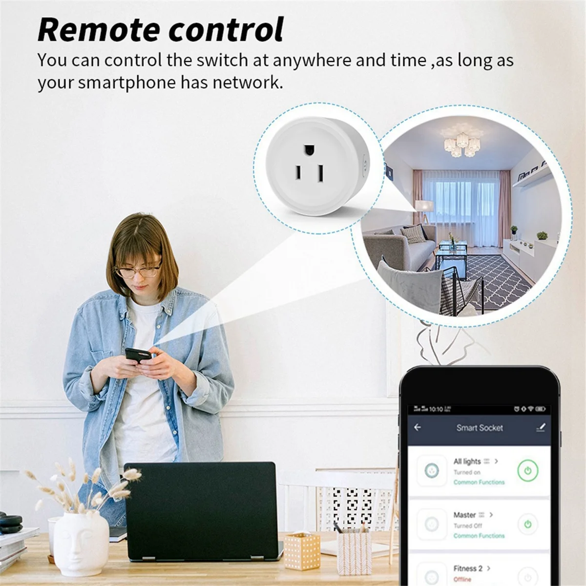 Control de voz inteligente T36C Zigbee 16A con función de sincronización y monitoreo de energía para enchufe estadounidense