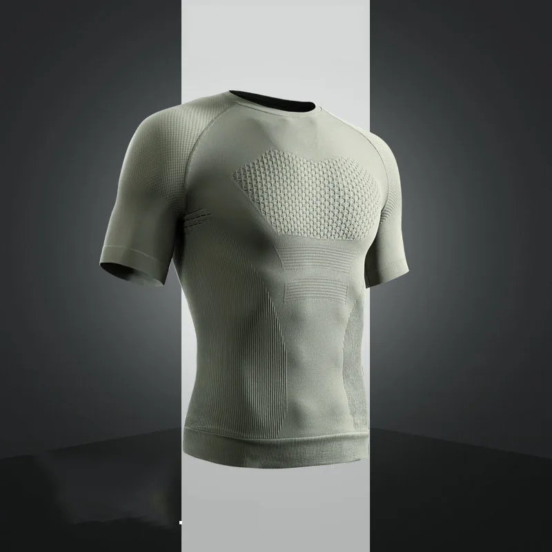 

Мужская спортивная футболка с коротким рукавом для бега, тренировок, фитнеса, велоспорта, быстросохнущая, высокоэластичная, облегающая