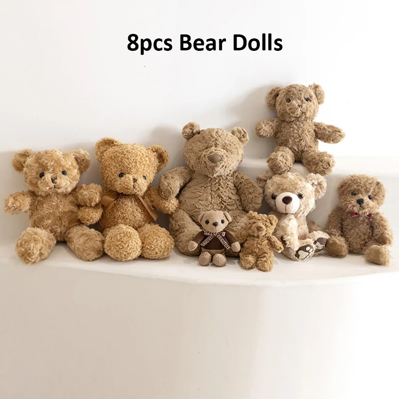 8 Pcs Bear Doll Newborn Outfits Photography Lovely Knitted Jumpsuits Hat With Ears Cute Teddy Bear Toy Studios Photography Props