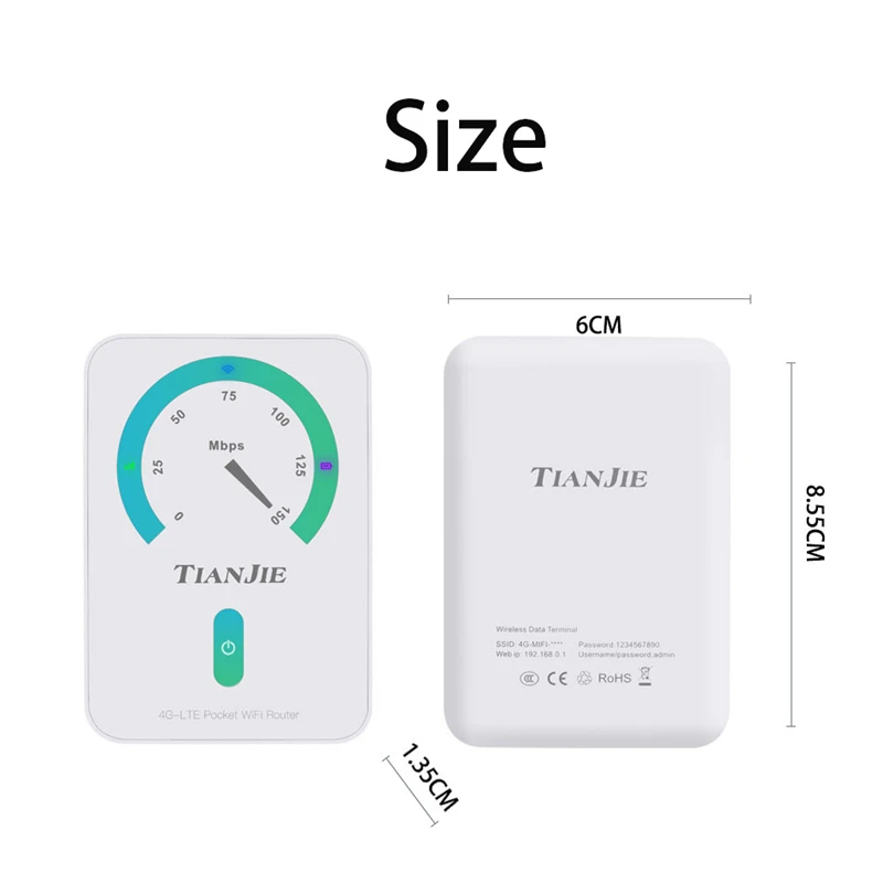 TIANJIE 4G Wifi Router Unlocked 150mbps Wireless Modem Battery Portable Pocket Broadband Mifi Home Outdoor Car Mobile Hotspot