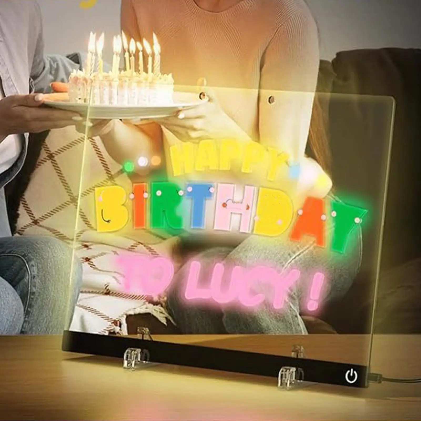 USB Rechargeable LED Light Up Writing Board Dry Erase Acrylic Note Pad with Stand 7 Color Pens for Memo Planner Bulletin Board