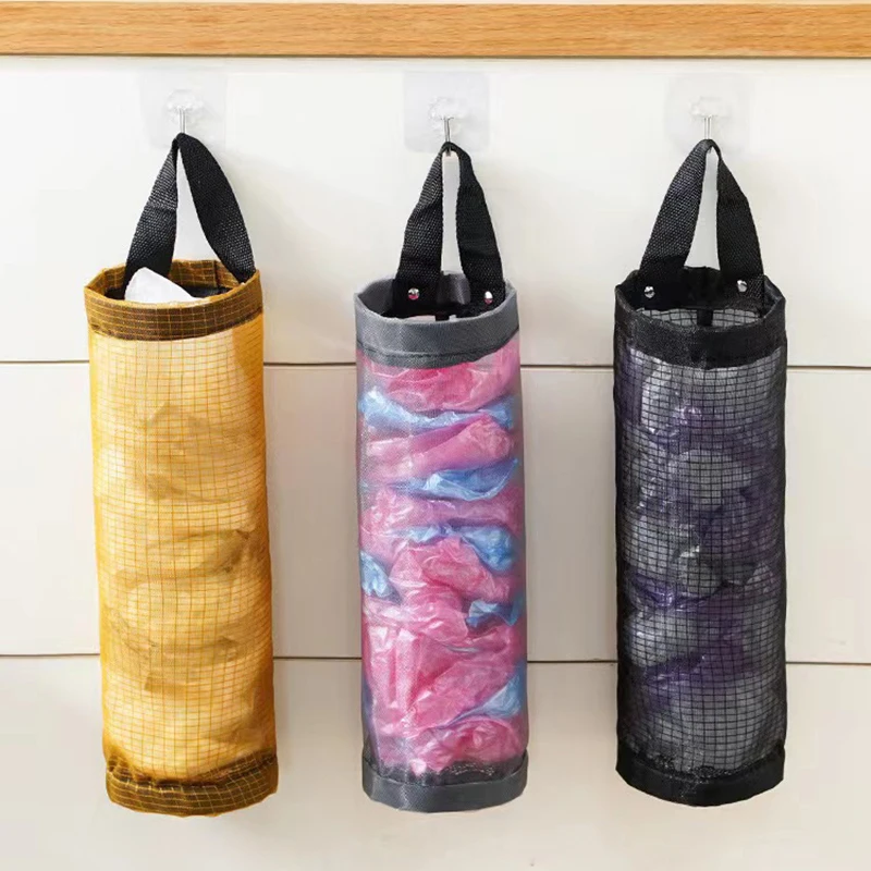 

No-Punch Grocery Bag Holder Wall Mount Plastic Bag Holder Dispenser Hanging Storage Trash Garbage Bag Kitchen Garbage Organizer