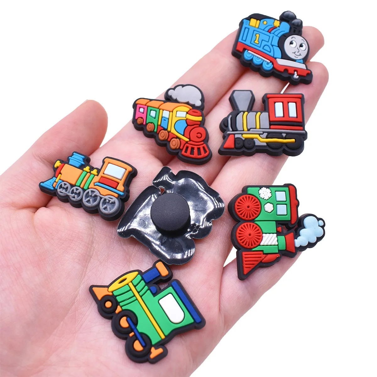 1-10pcs Lovely Train Locomotive Shoes Charms Transportation Boys Girls PVC Clog Buckle Designer Decorations DIY Backpack