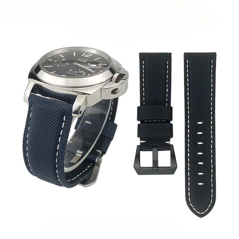Pasek do zegarka z włókna węglowego ze skóry cielęcej 24 mm pasuje do podwodnego podwodnego pam01119 01663 świecący nylonowy pasek do zegarka
