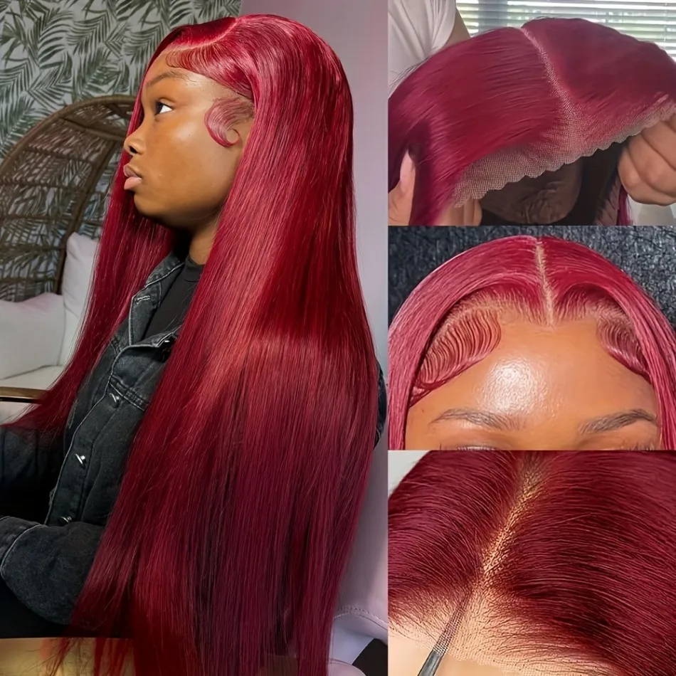 99J Straight Human Hair Wigs Burgundy 13x6 HD Lace Frontal Wig Human Hair Wigs 13x4 HD Lace Red Remy Human Hair Wigs for Women image 4