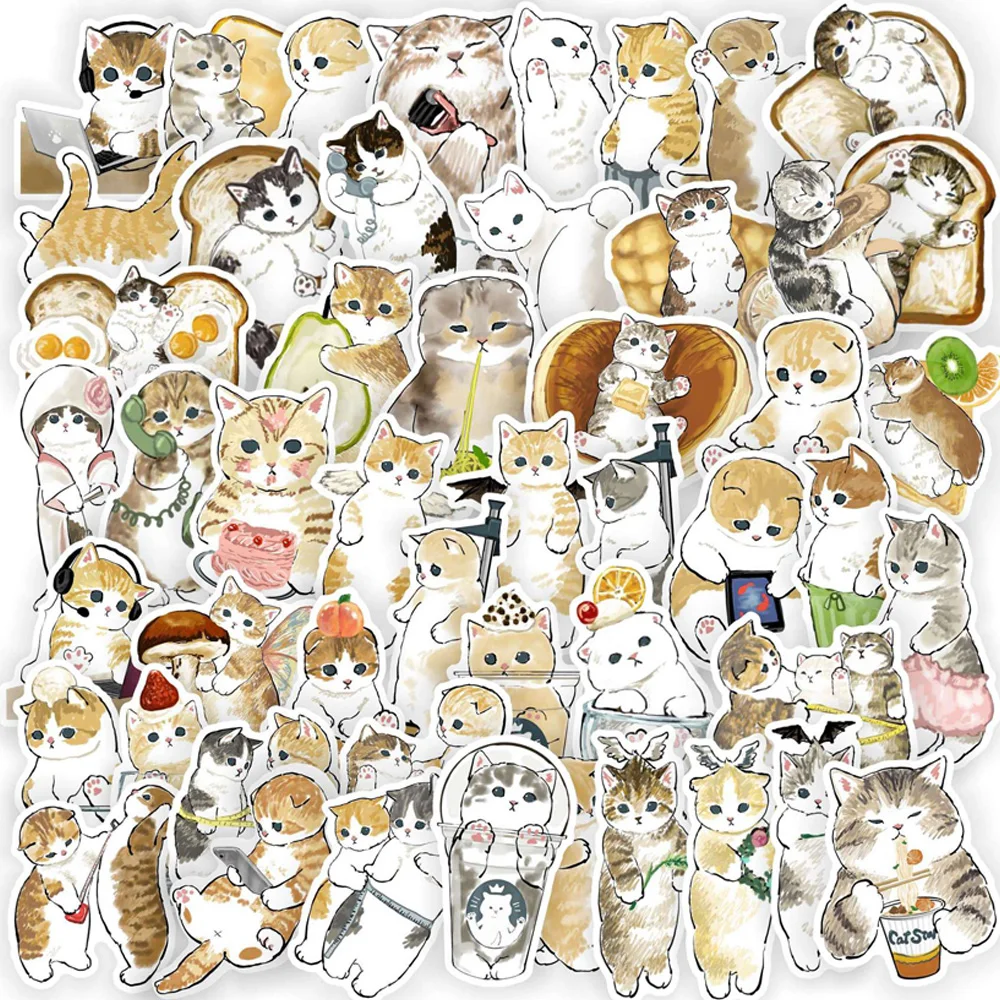 10/30/50PCS Kawaii Cat Cartoon Sticker Cute Animal Decals Kids Toys DIY Scrapbook Laptop Stationary Guitar Suitcase Car Sticker