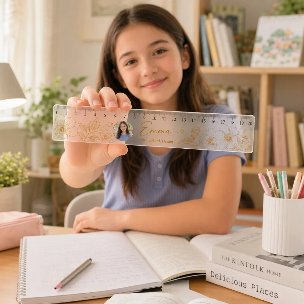 1Pc Personalized Custom Name Photo Acrylic Ruler, Customized Stationery Accessory, Student School Supplies Back to School Gift