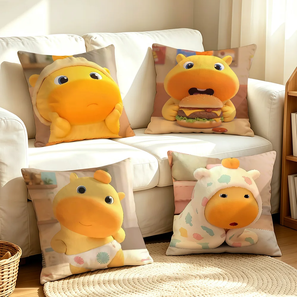 Cartoon Capybara Lulu Cute Yellow cushion cover Soft Smooth Hidden Zipper Washable Decorative Couch Office Housewarming Gift