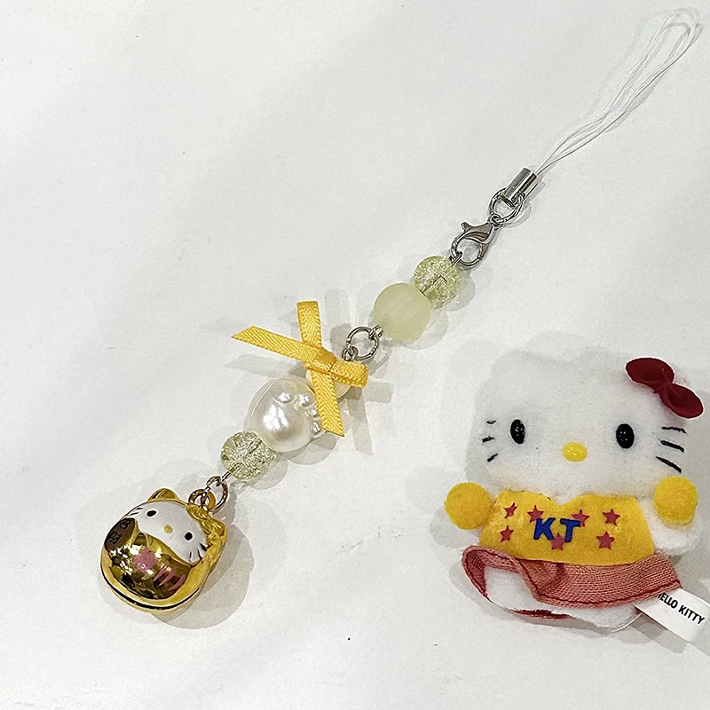 Cartoon Sanrio Hello Kitty Phone Chain Kawaii Anime Lucky Cat Bell Pendant Anti Loss Charms Bag Hanging Decoration Girl Gifts