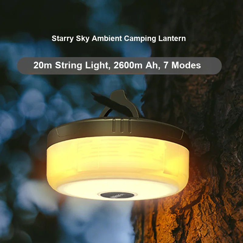 LED Camping String Light 20M USB Rechargeable Protective Atmosphere Lamp for Outdoor Tent Camping Party Decoration