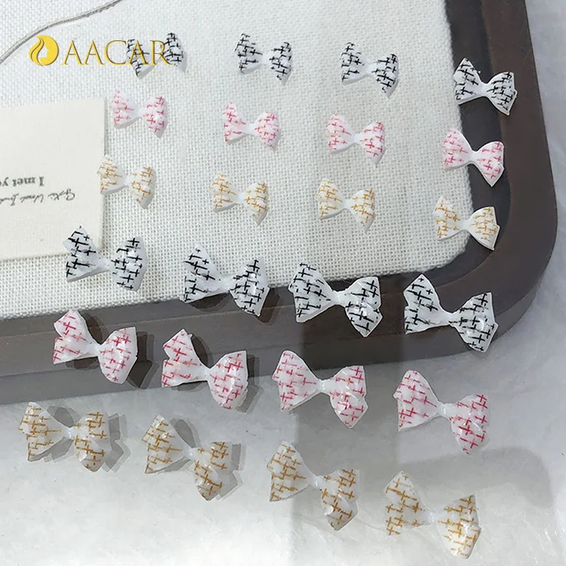 20Pcs Checkered Plaid Resin Bows Nail Charms Ties Nail Art DIY Decorations for Creative Nail Design