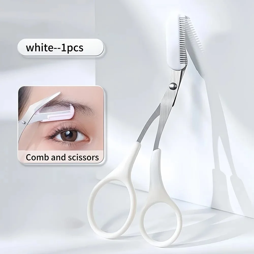 مقص تشذيب الحواجب من الفولاذ المقاوم للصدأ مع مشط مدمج أداة تهذيب دقيقة لإنشاء حواجب مثالية وردي/أبيض/أسود