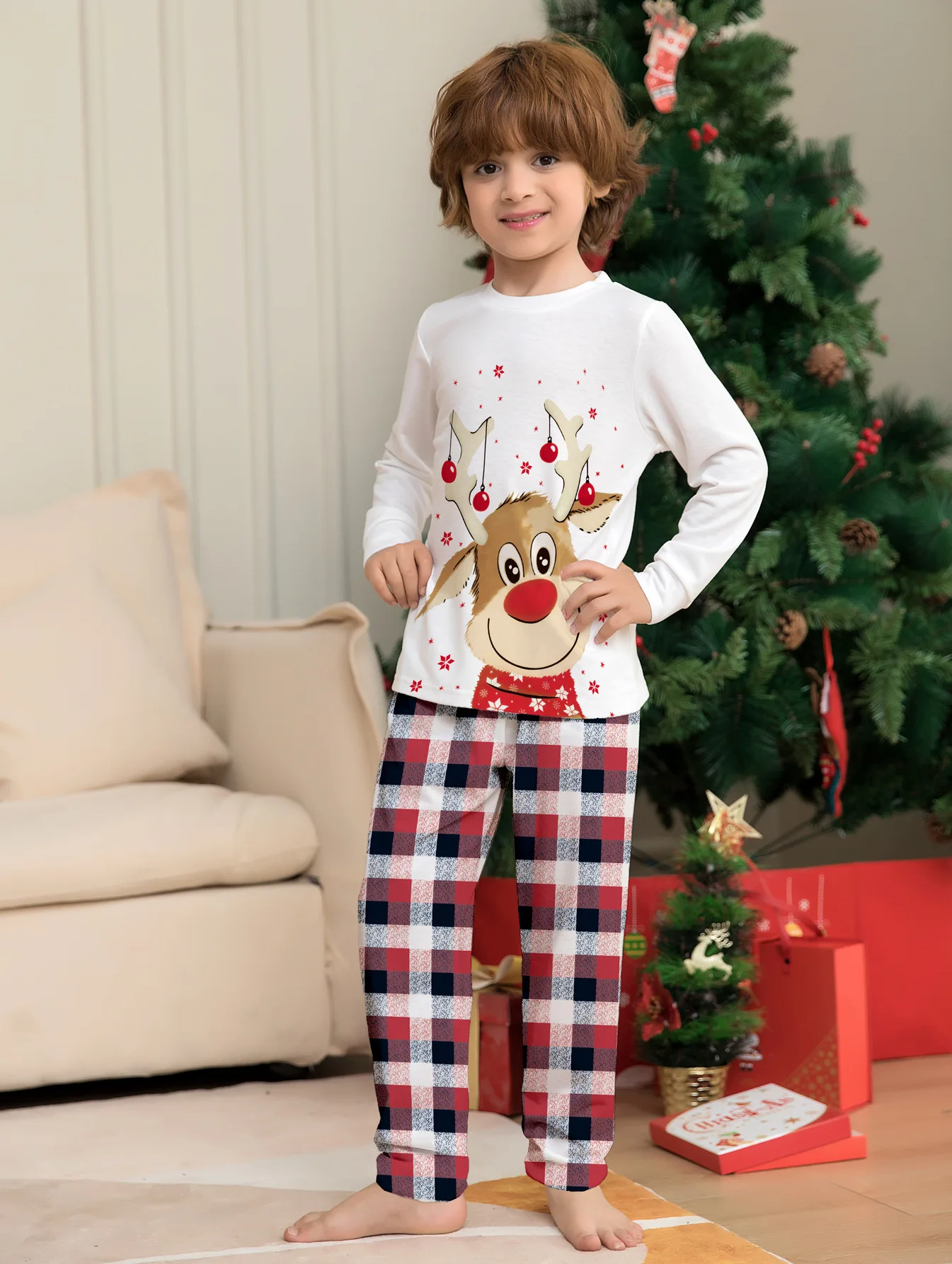 Family Christmas Matching Clothes Set Cute Deer Adult Kid Baby Matching Outfits Top+Pants Xmas Soft Casual Sleepwear Pyjamas